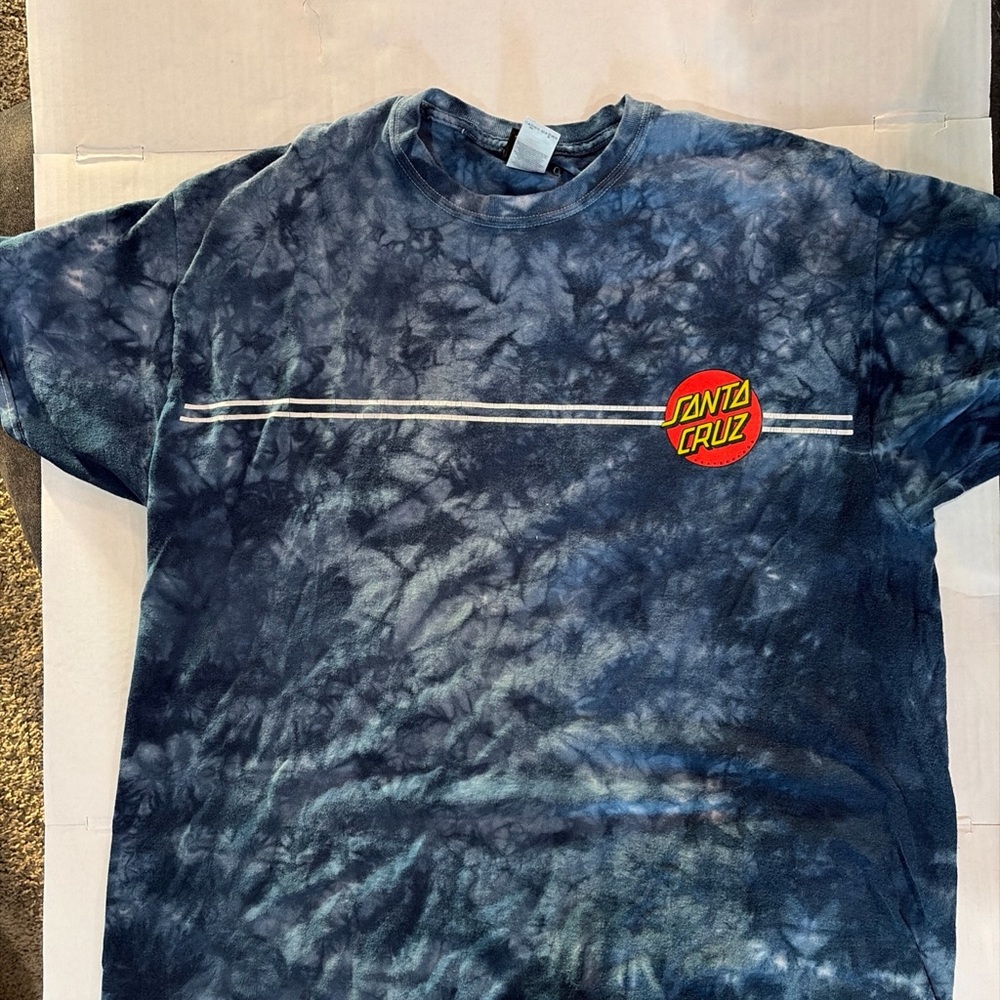 Santa Cruz Skateboards Navy Tie-Dye Tee with Red and Yellow Logo